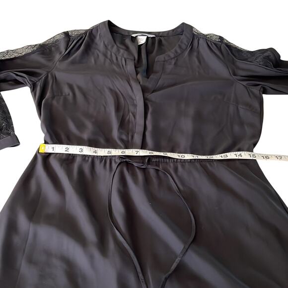 H&M Black Dress Woman Size 8 Silky Polyester Lace Tie Waist Office Casual Date - Picture 10 of 11